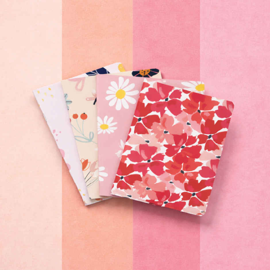 Papboo Floral A5 Ruled Set Of 4 Notebooks, 80 Gsm Paper (240 Pages, 21 x 15 cm, Blue)