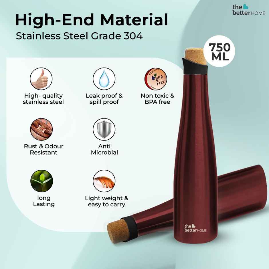 The Better Home 750Ml Insulated Stainless Steel Water Bottle With Cork Cap | Wine