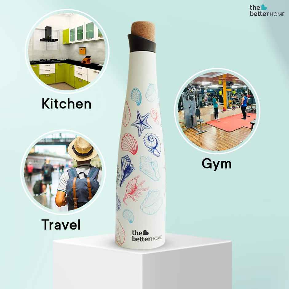 The Better Home Insulated Stainless Steel Water Bottle With Cork Cap | 750Ml | Deep Sea Design