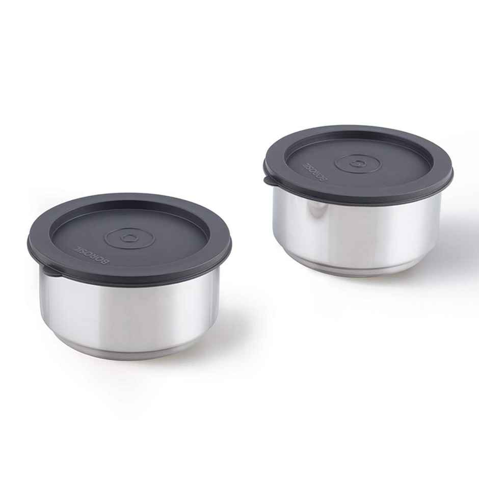 Borosil Carry Fresh Stainless Steel Insulated Lunch Box With Bag (280 ml + 280 ml) - Vertical