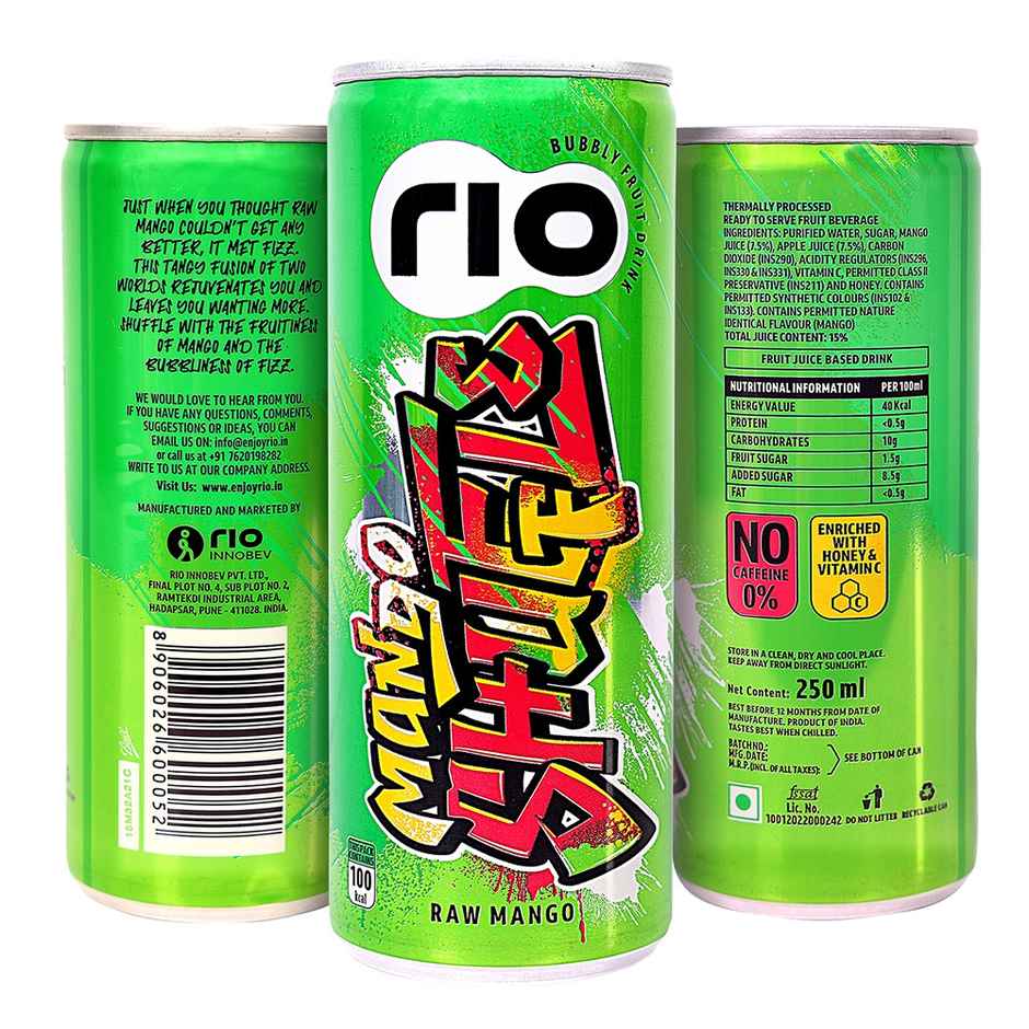 RIO Raw Mango Bubbly Fruit Drink Can | Tangy & Fizzy Combo  