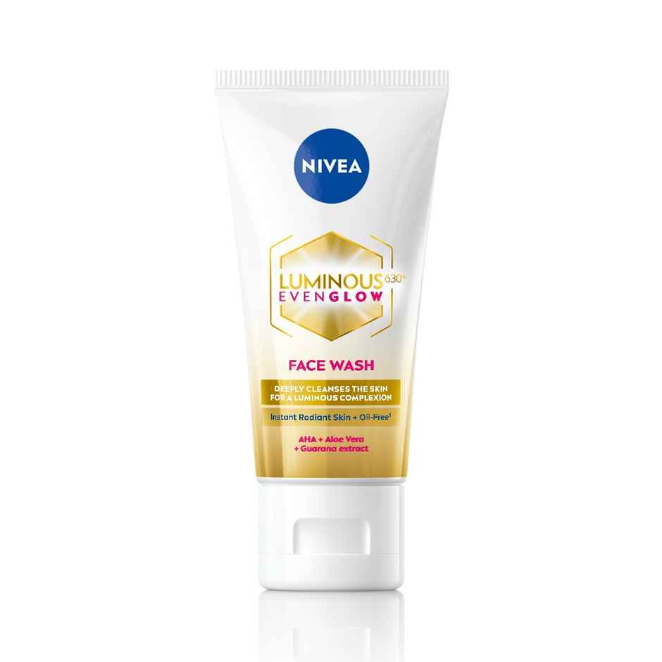 NIVEA Luminous Even Glow Face wash | Oil free formula, AHA, Aloe vera, Guarana Extract | Deep clean