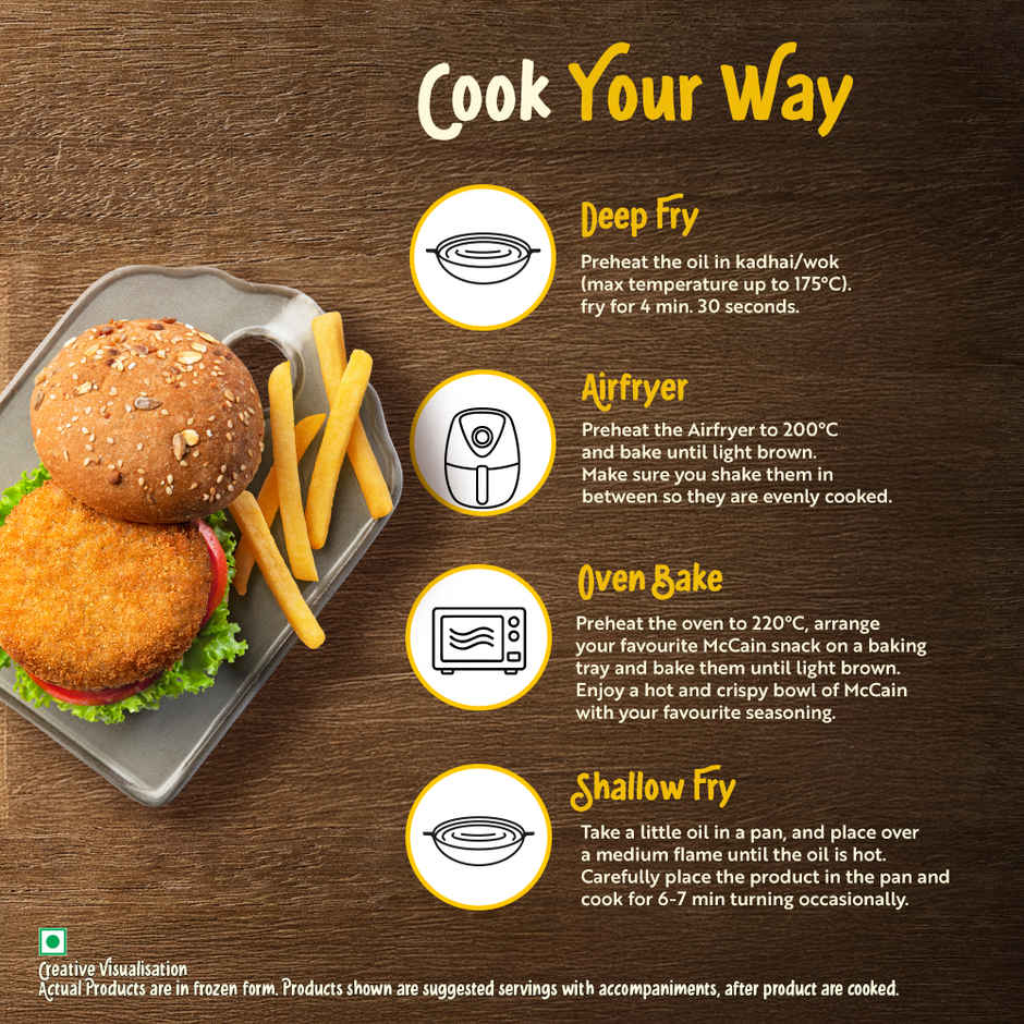 Mccain Veggie Burger Patty | Ready To Cook (360g) & Mccain Fries Fun Pack (90g) Combo