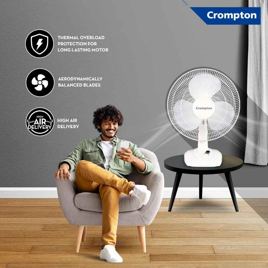 Crompton High Flo Waveplus Table Fan, 400mm, Kd White