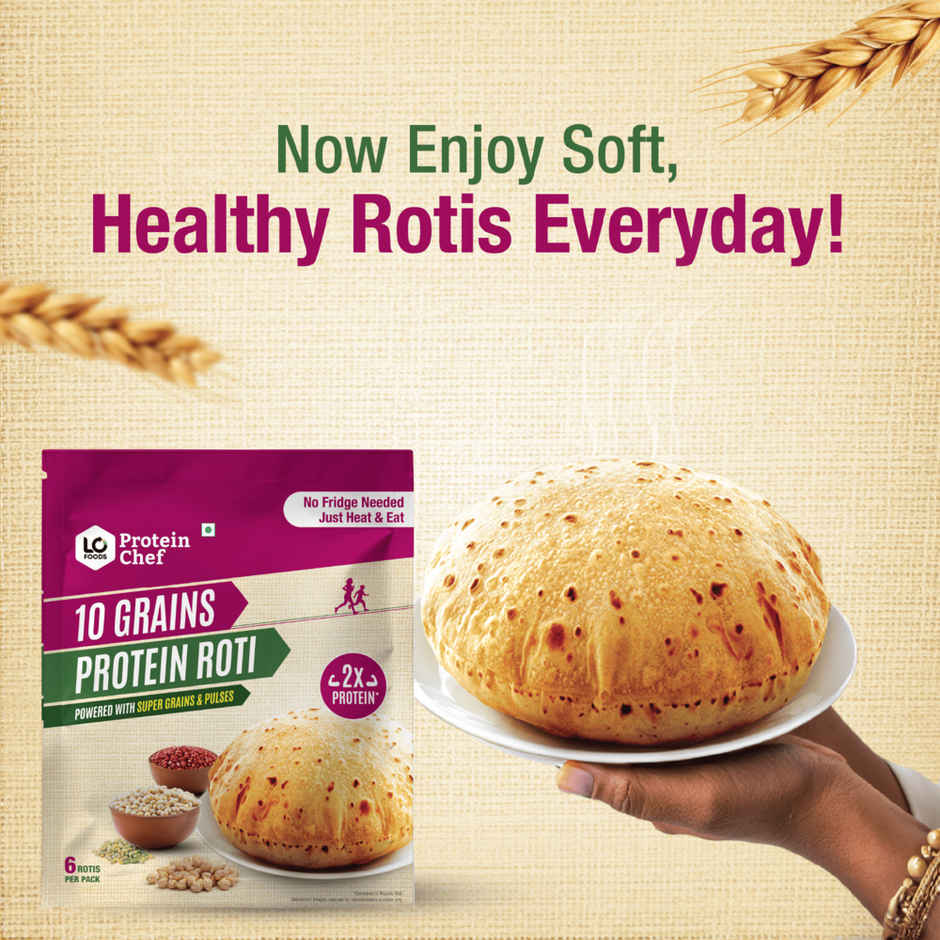 Protein Chef 10 Grains Protein Roti | Non Frozen Fresh Whole Wheat | Ready to Cook Chapati Combo 