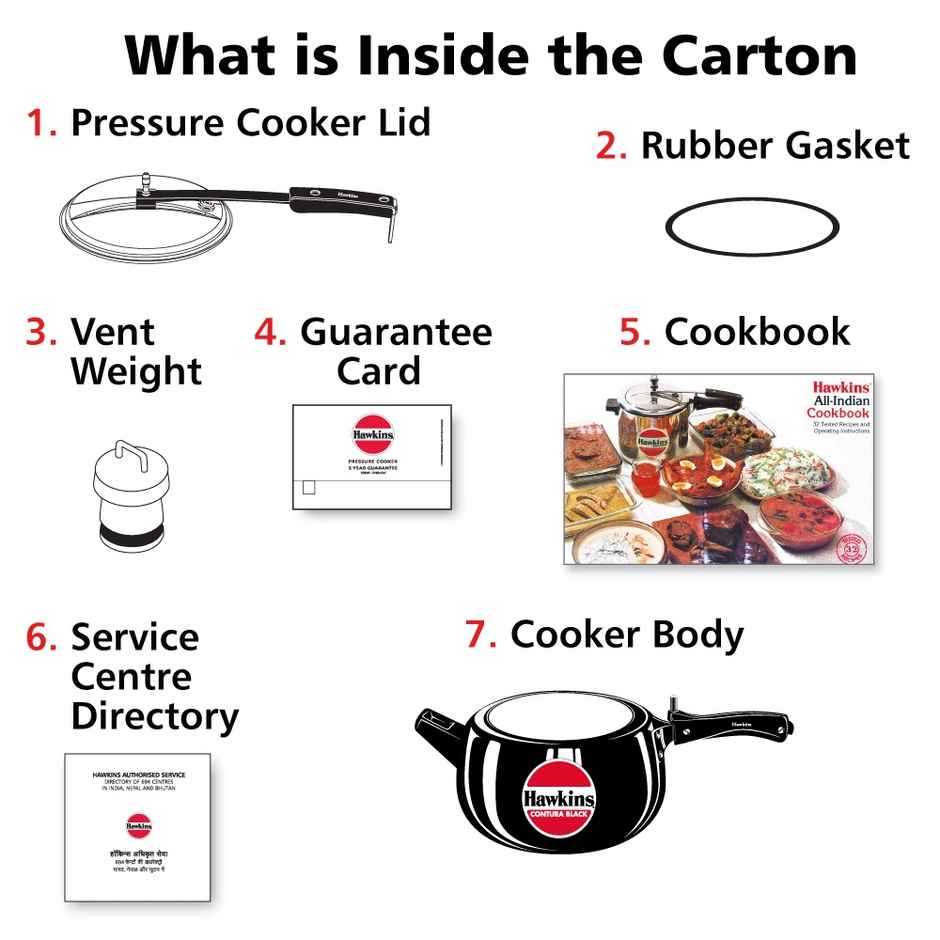 Hawkins 5 Litre Contura Black Pressure Cooker Hard Anodised Inner Lid Cooker - Black