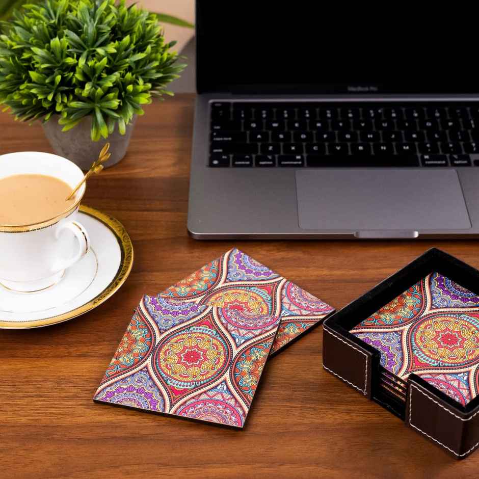 Birch & Co. Coaster | Mandala Coaster Set of 6 with Holder