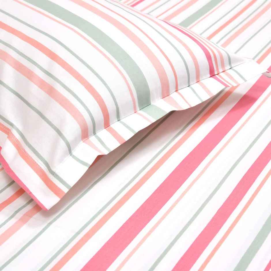 Haus & Kinder 100% Cotton King Size Bedsheet | Magical Stripe | Floral Pink & Blue | 270 x 270 cm