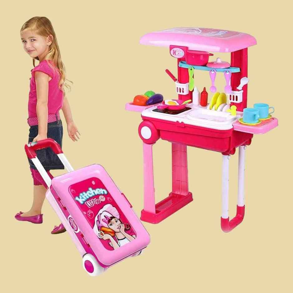 Wembley Kitchen Play Set For Kids | Big Size Cooking Set Toys Trolley | 3+ Years | Made In India