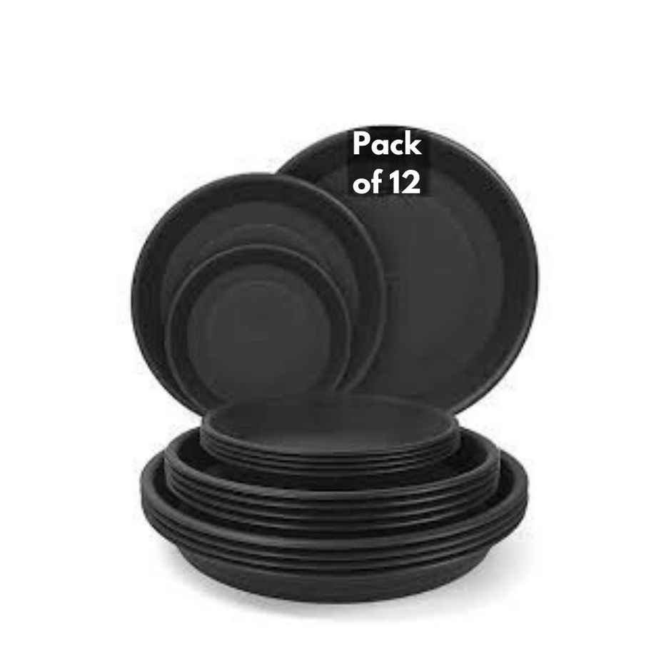 Nayra Plant Tray/Saucer Round Black Plastic Tray for Plant pots | 6 Inch | 12 Pcs