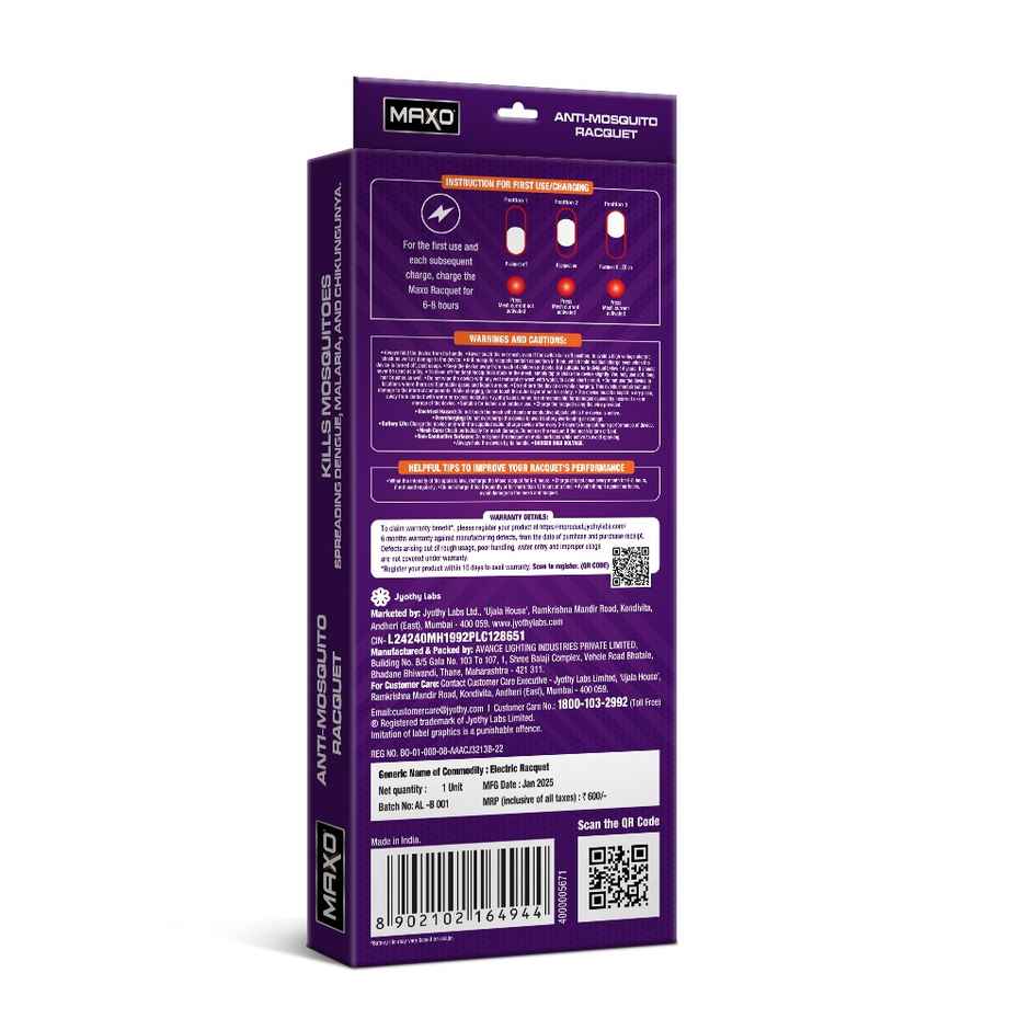 Maxo Anti Mosquito Racquet for Instant Mosquito Kill and Rechargeable Use