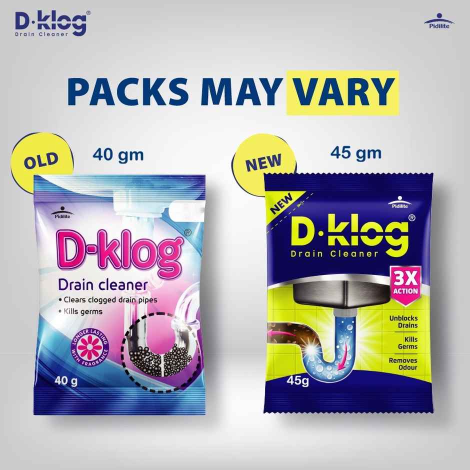 DKlog Drain Cleaner Powder 45g x5-Fast Clog Remover for Sinks, Pipes & Septic Tanks