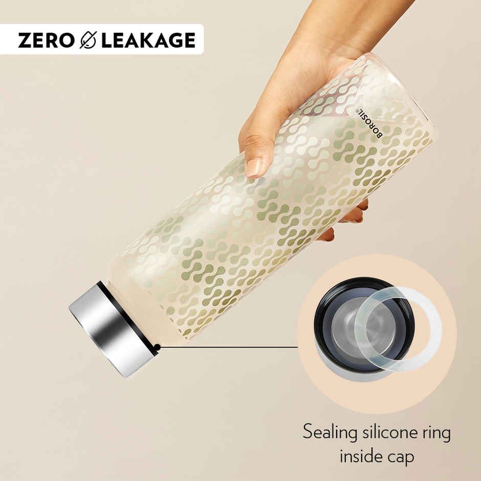 Borosil Vista Wide Mouth Bottle with Metal Lid | Borosilicate Glass | Dishwasher Safe - 1 L