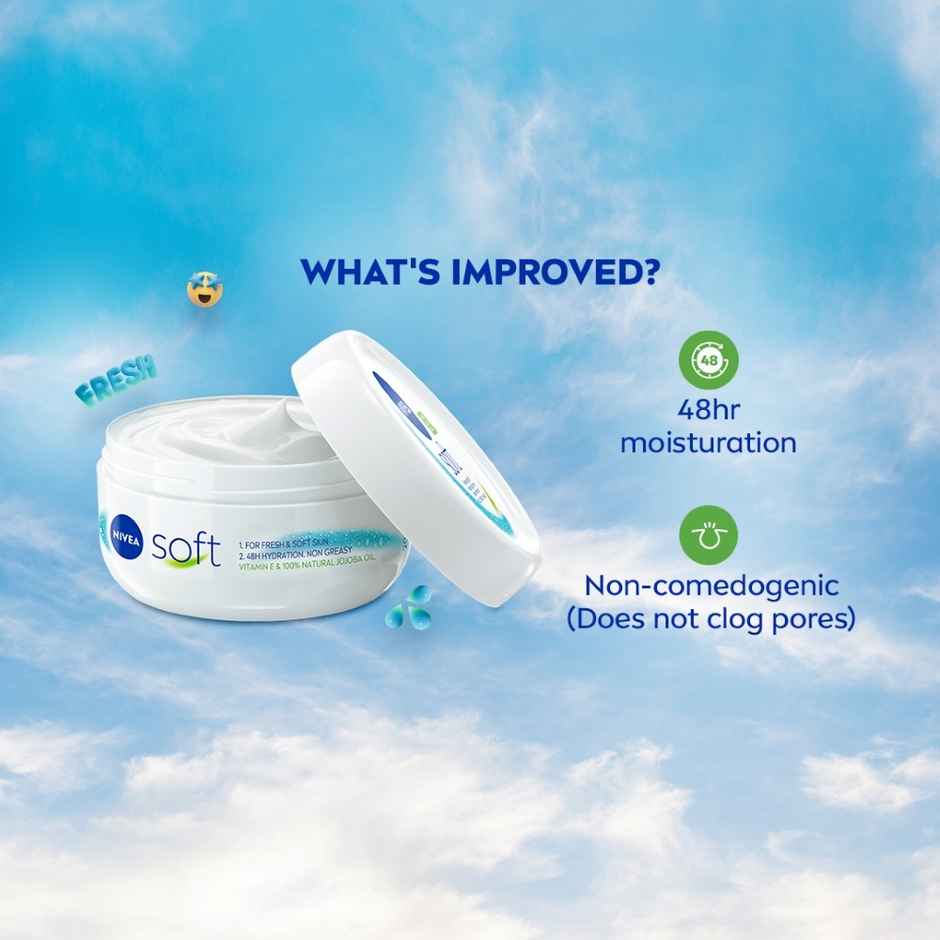 NIVEA Soft Moisturizing Cream Vitamin E Face Cream, Body Moisturizer 72H Hydration Dry & Normal Skin