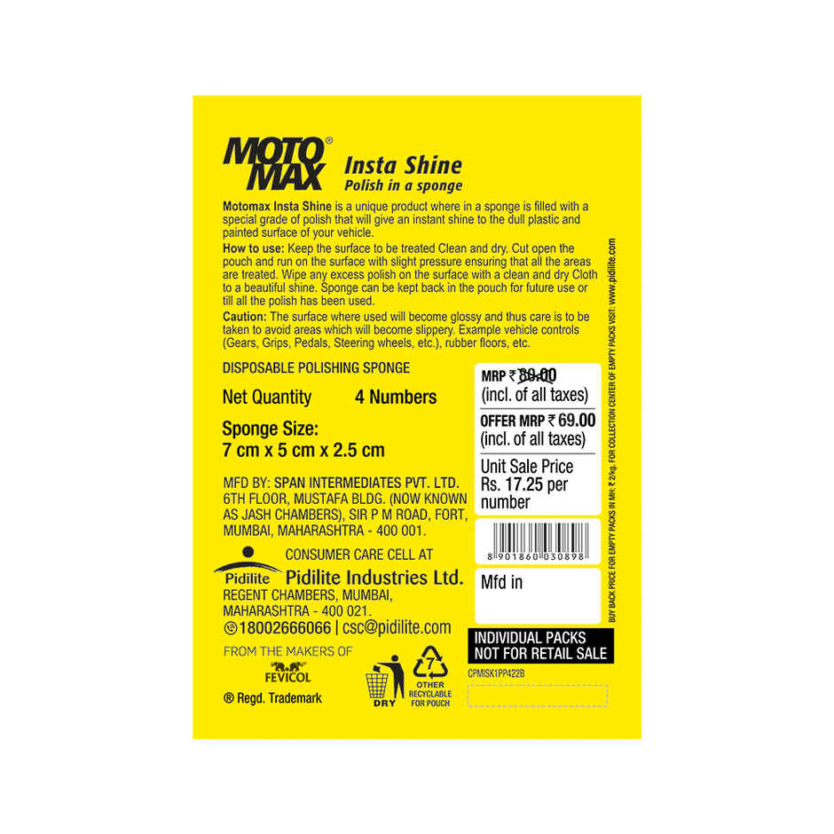 Motomax Instashine Sponge 4 in 1 Zipper Pouch for Paint & Exterior Care for Car, Bikes