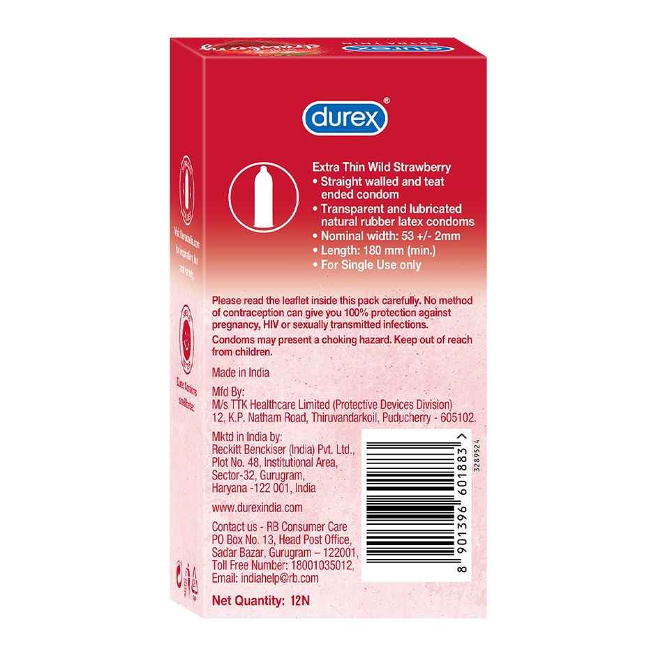 Durex Extra Thin Wild Strawberry Flavoured Condoms