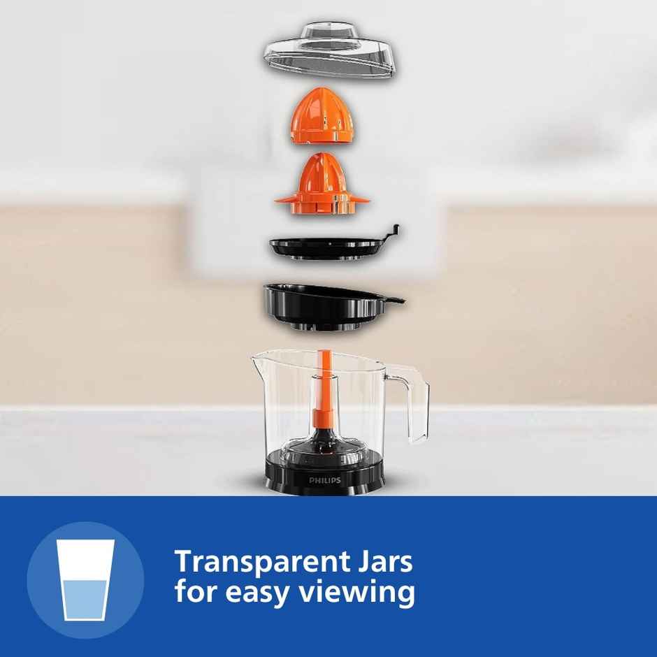 Philips HR2777/00 Citrus Press Juicer, 25 Watt, 0.5 Litre, 2 Sized Cones for different size fruit - Orange & Black