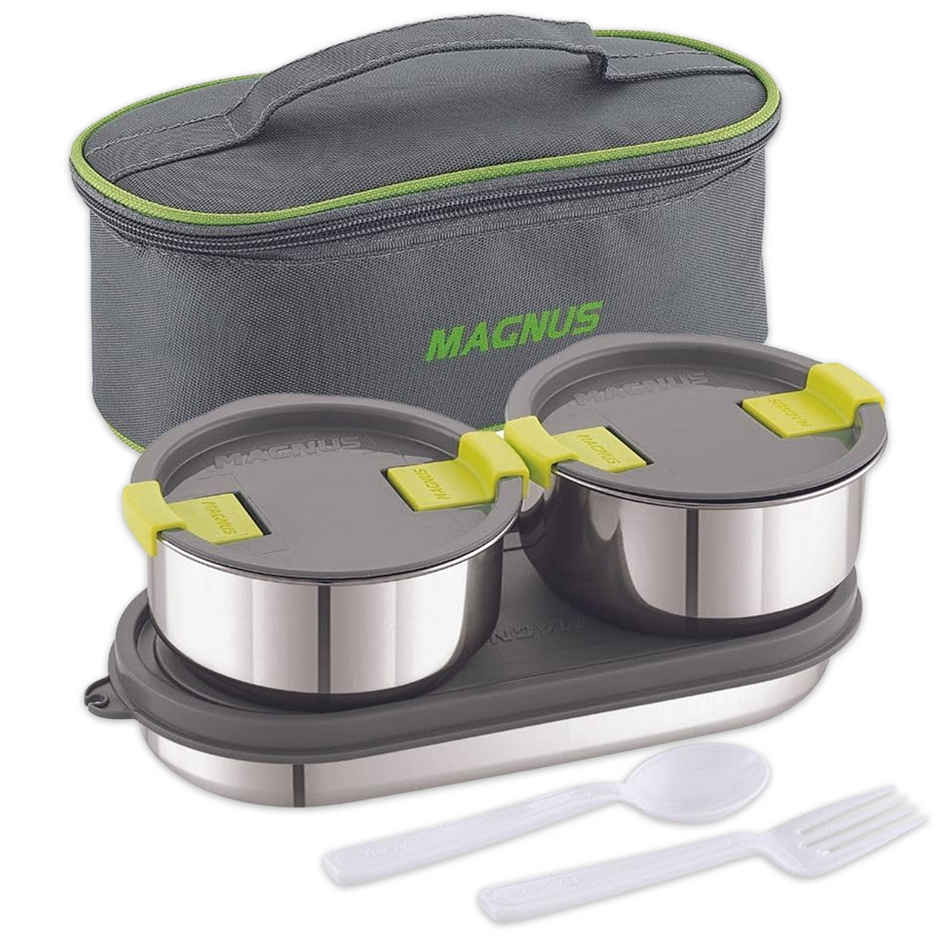 Magnus Olive-3 Prime Stainless Steel Lunchbox With Leak-Proof Containers & Insulated Carry Case