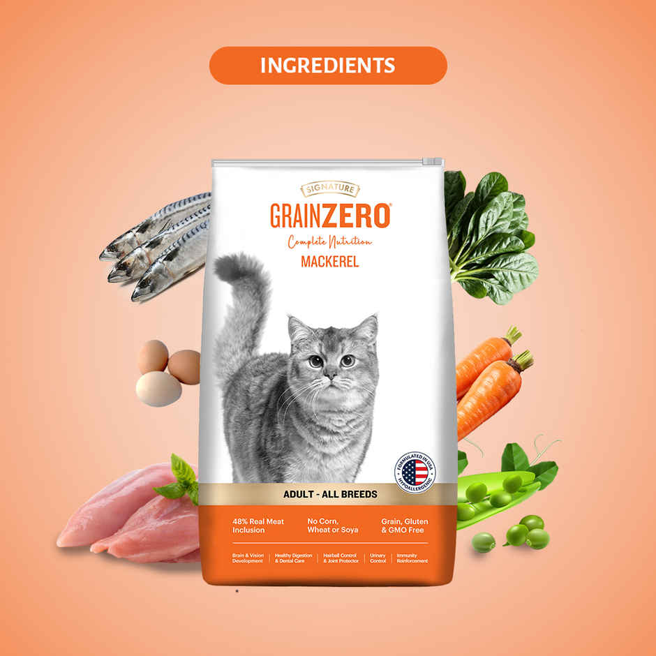 Grain Zero Mackerel, Adult Dry Cat Food, 1.2 Kg + Free Cat Creamy Treat 75 g