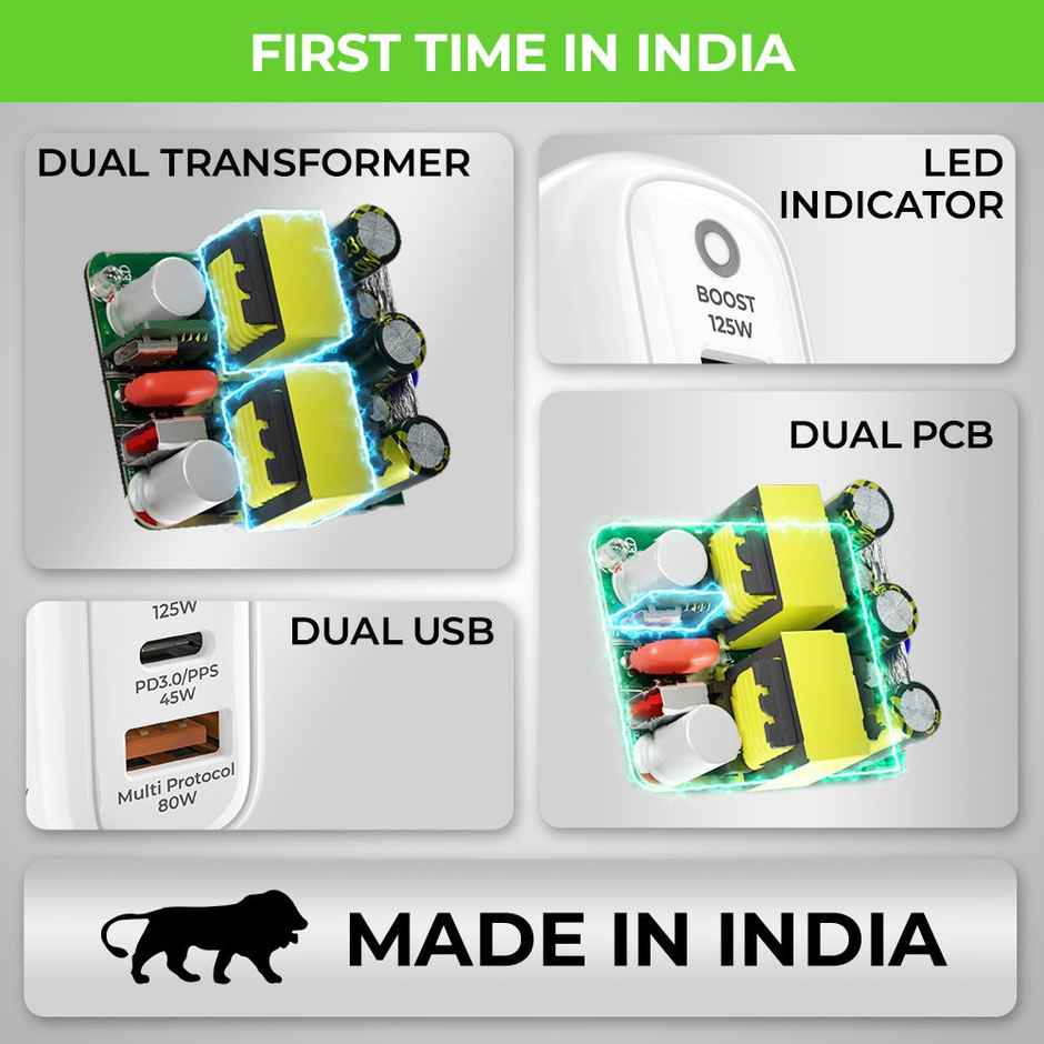 UltraProlink UM1134C 125W Dual USB Multi-Protocol Fast Travel Charger with Type C to C Cable