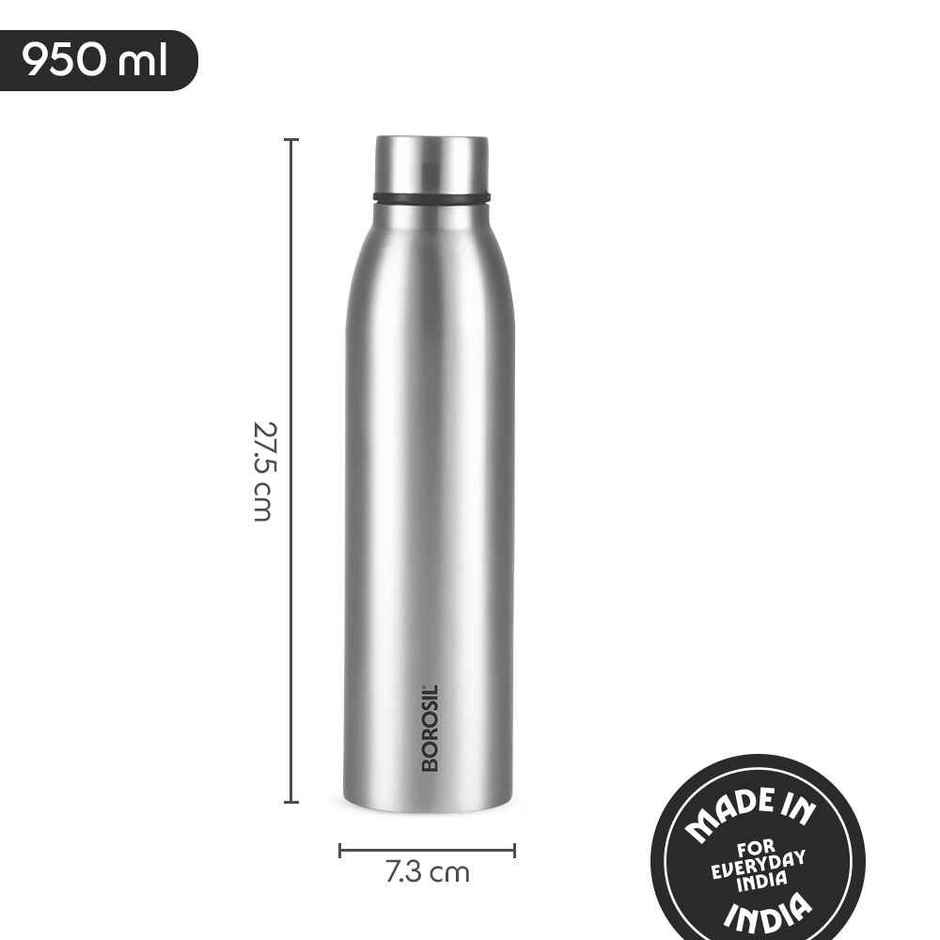 Borosil Glacier BIS Approved Single Wall Stainless Steel Water Bottle | 950 ml