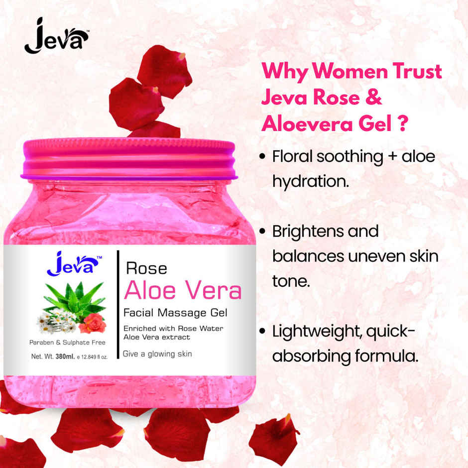 Jeva Rose and Aloe Vera Facial Massage Gel Soothing and Hydrating Gel for Radiant Skin