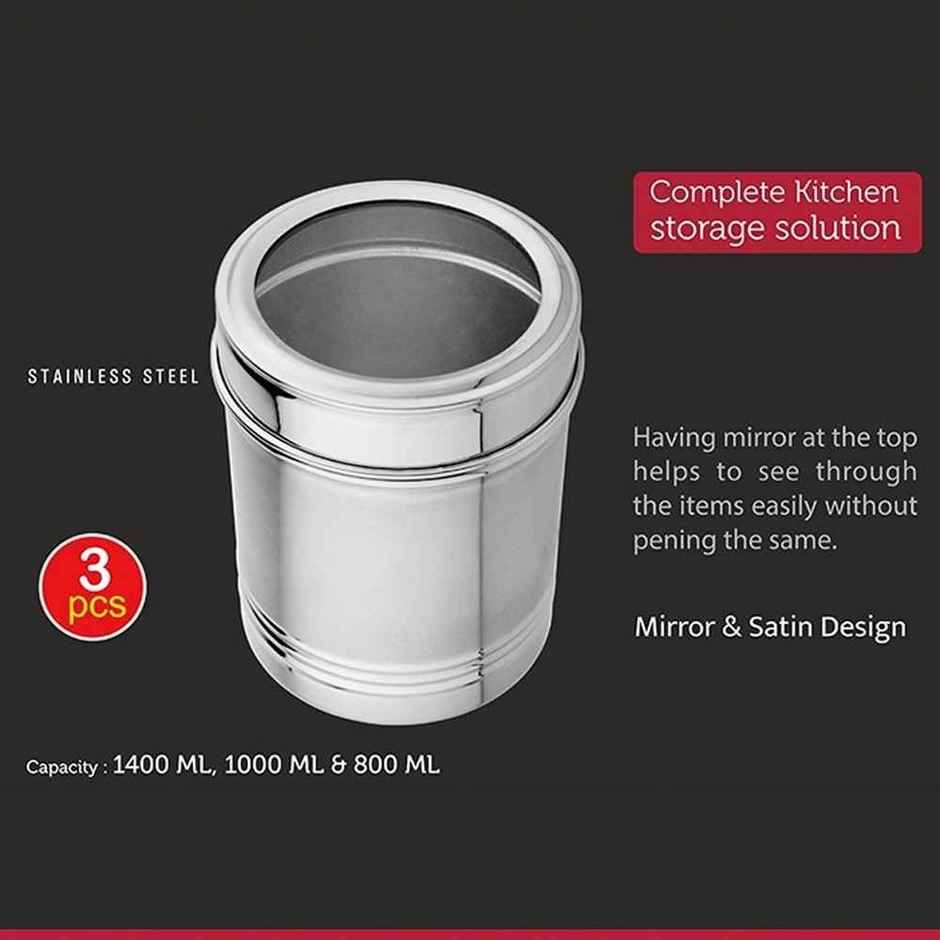 Vinayak Stainless Steel Canister Set (800, 1000, 1400 ml, 3 Pieces)