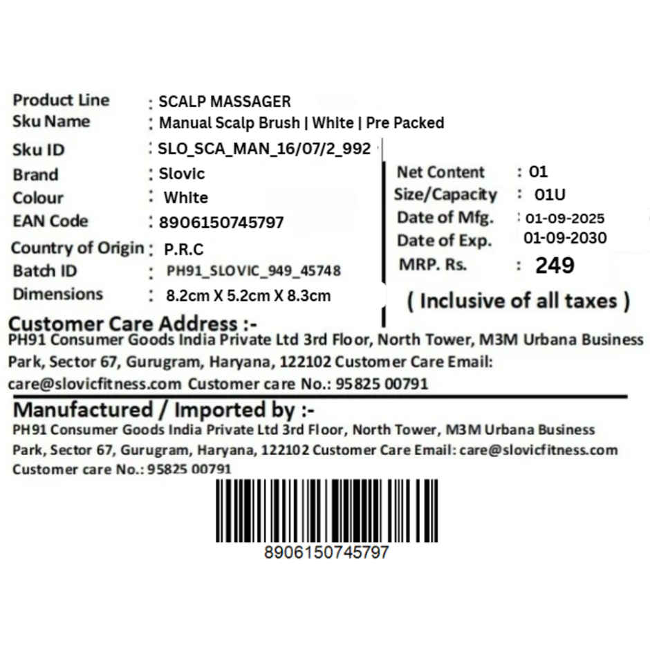 Slovic Manual Head & Scalp Massager with Soft Silicone Bristles | Relaxation | White