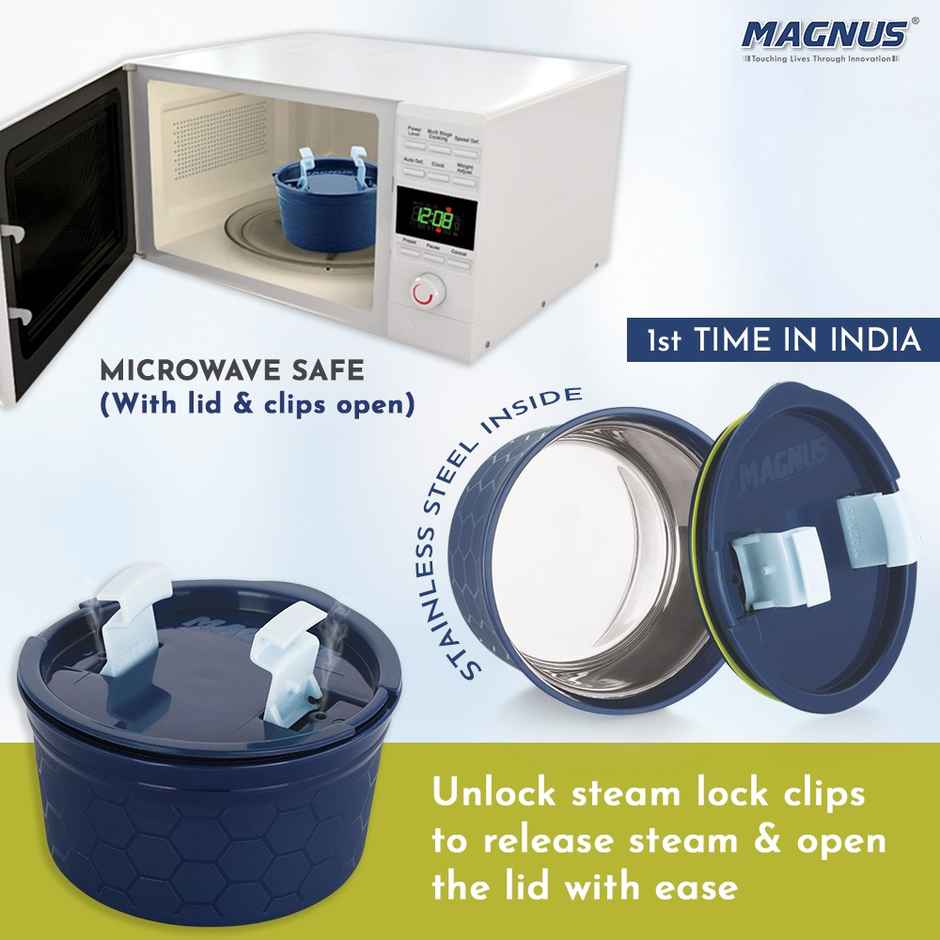 Magnus Microwave Safe Olive 3 Lunch Box Set | Stainless Steel Containers | Insulated Bag