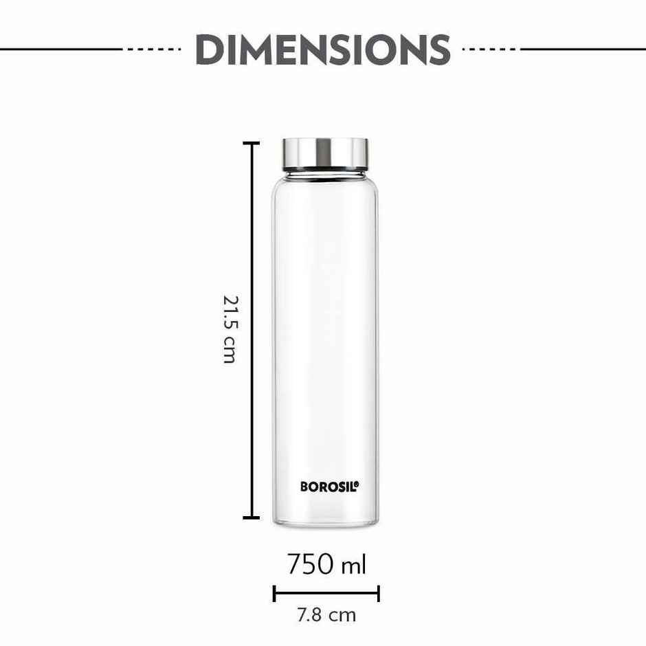 Borosil Crysto Wide Mouth Borosilicate Glass Water Bottle with Steel Lid | 750 ml