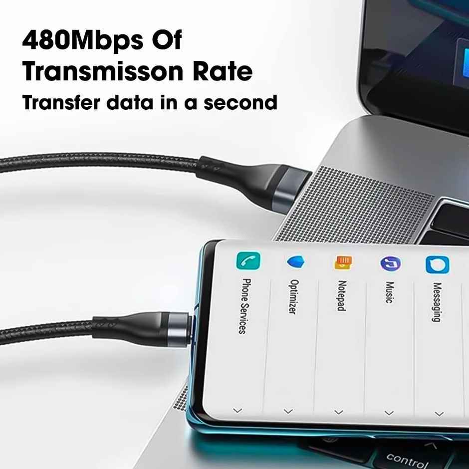 Sounce 100W/6A Speed Fast 3 in 1 Charging Long Chord, 480 Mbps Fast Charging Cable 4 Ft, Grey