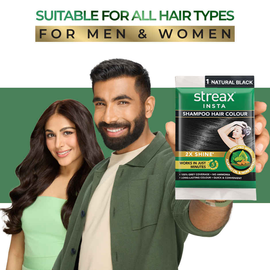 Streax Insta Shampoo Hair Colour | Natural Black