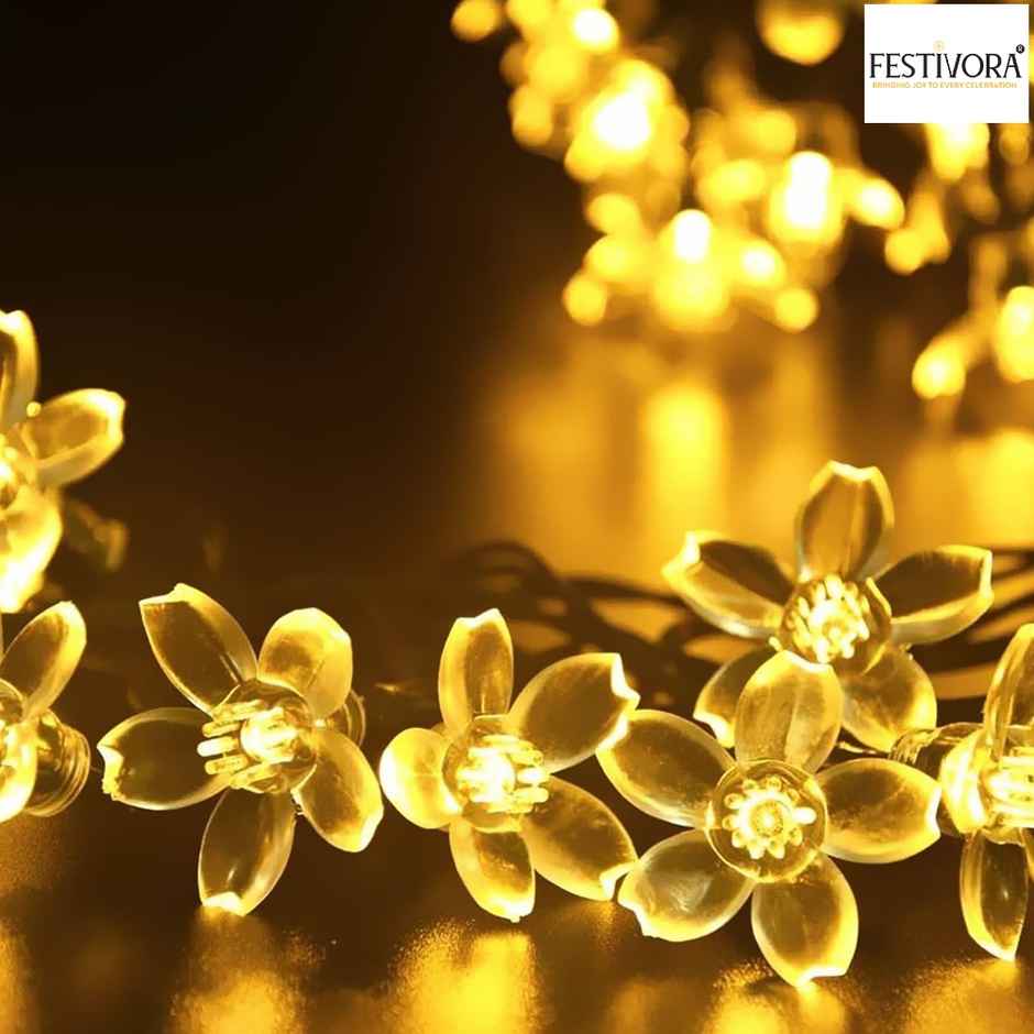 Festivora Silicon flower Warm White LED String lights | 14 LEDs | Festival & Room Decoration
