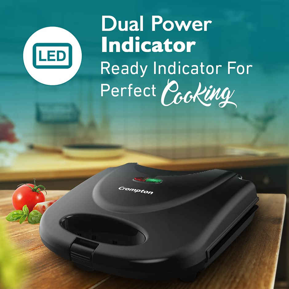 Crompton Insta Serve Grill 800 Watts Sandwich Maker with Powerful Heating Element | Black