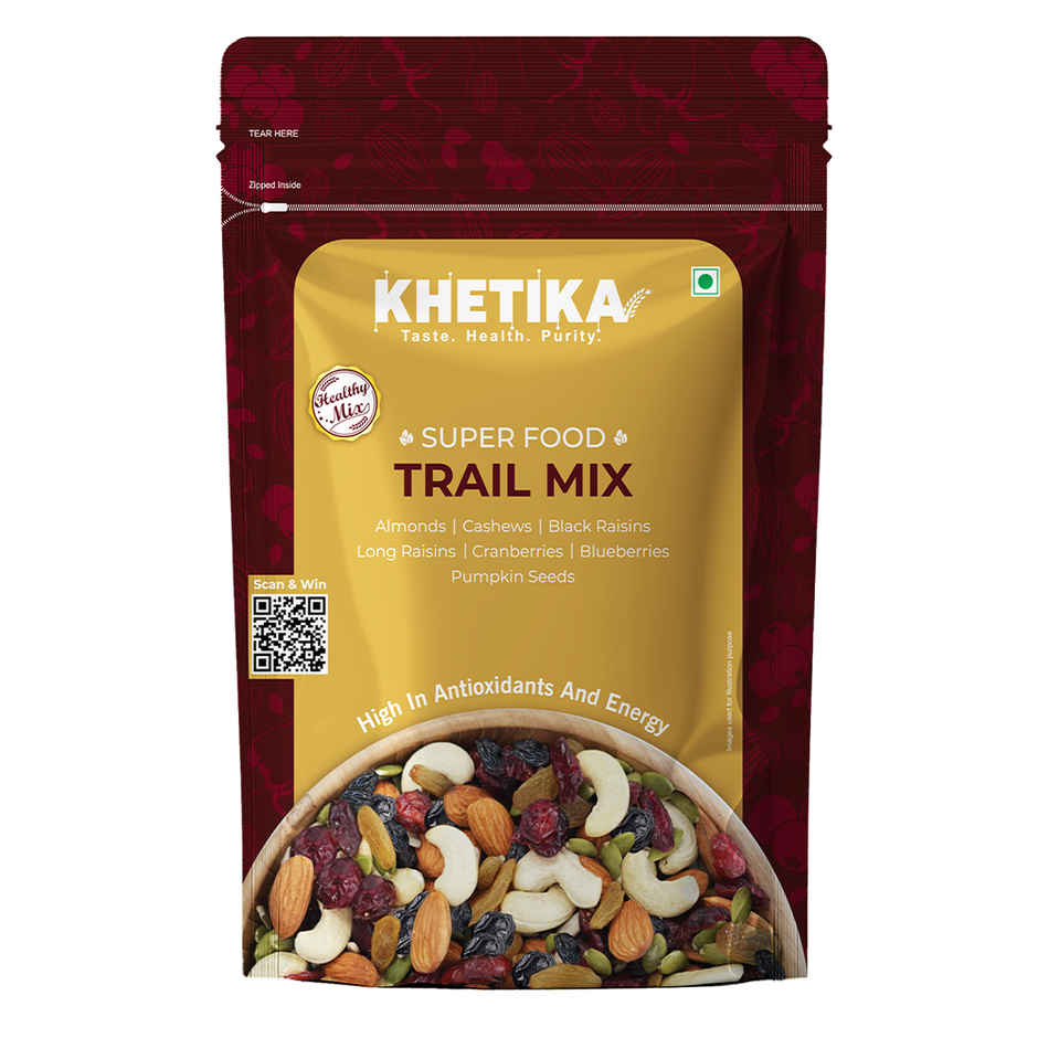Khetika Trail Mix | 7 Superfoods in 1 Mix | Almonds, Cashews, Raisins, Berries & Seeds