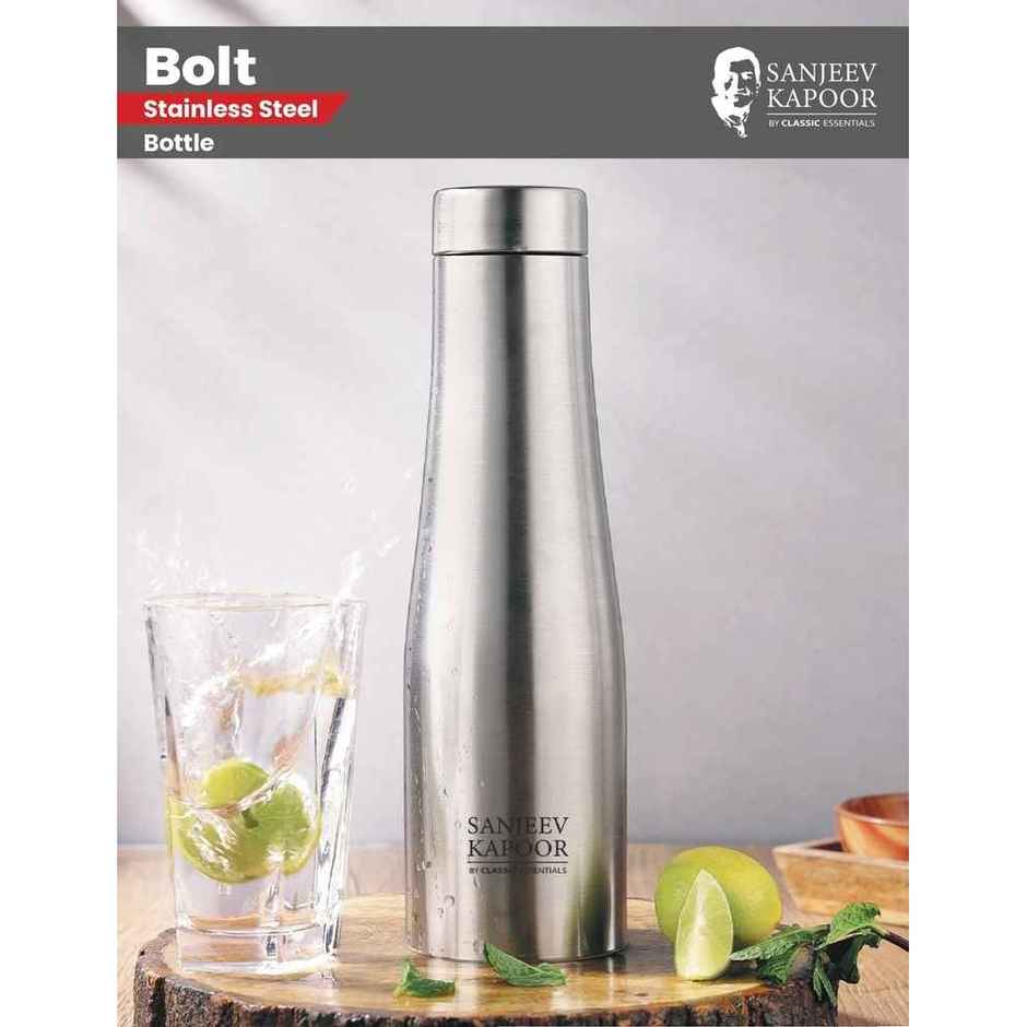Classic Essentials Stainless Steel Inox Bolt Single Wall Water Bottle | Silver | 1 L
