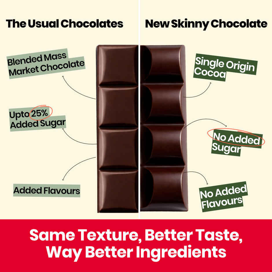 Skinny Sugar Free 70% Dark Chocolate Bar | No Added Sugar | Vegan Chocolate