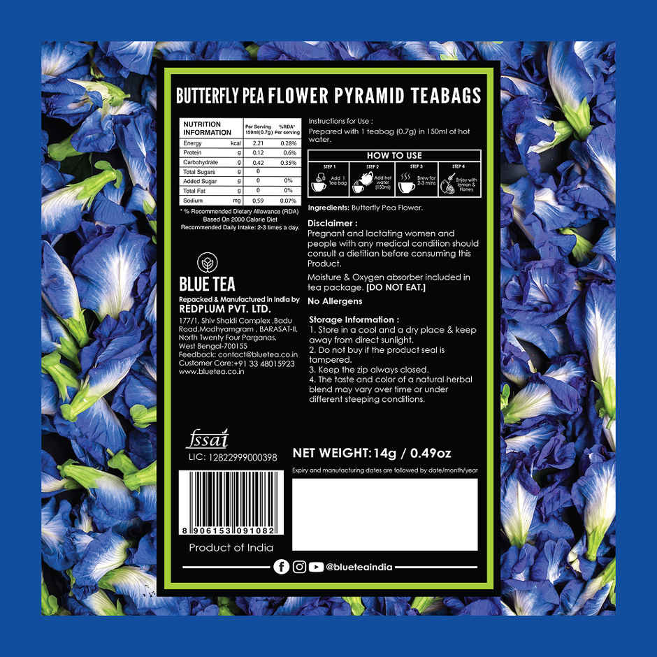 Blue Tea Butterfly Pea Flower Herbal Tea | Zipper
