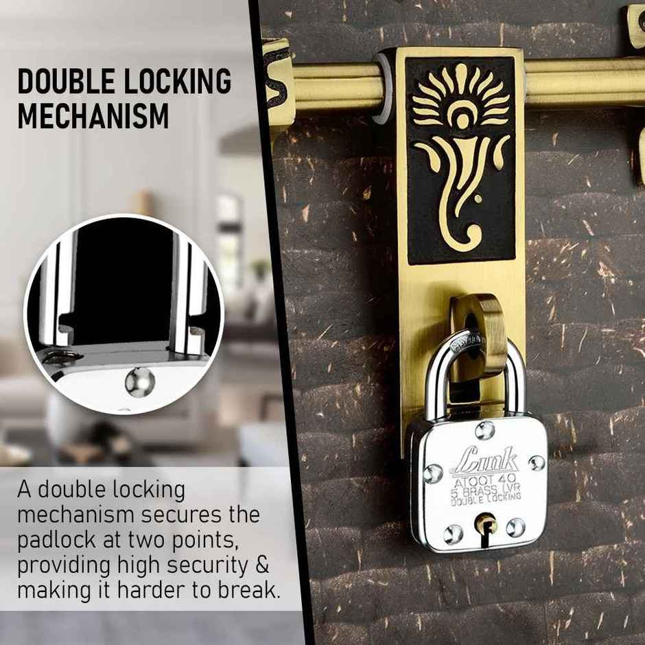 Link Stainless steel Brass Levers With Hardened Shackle Atoot 40 mm padlock with 3 Keys