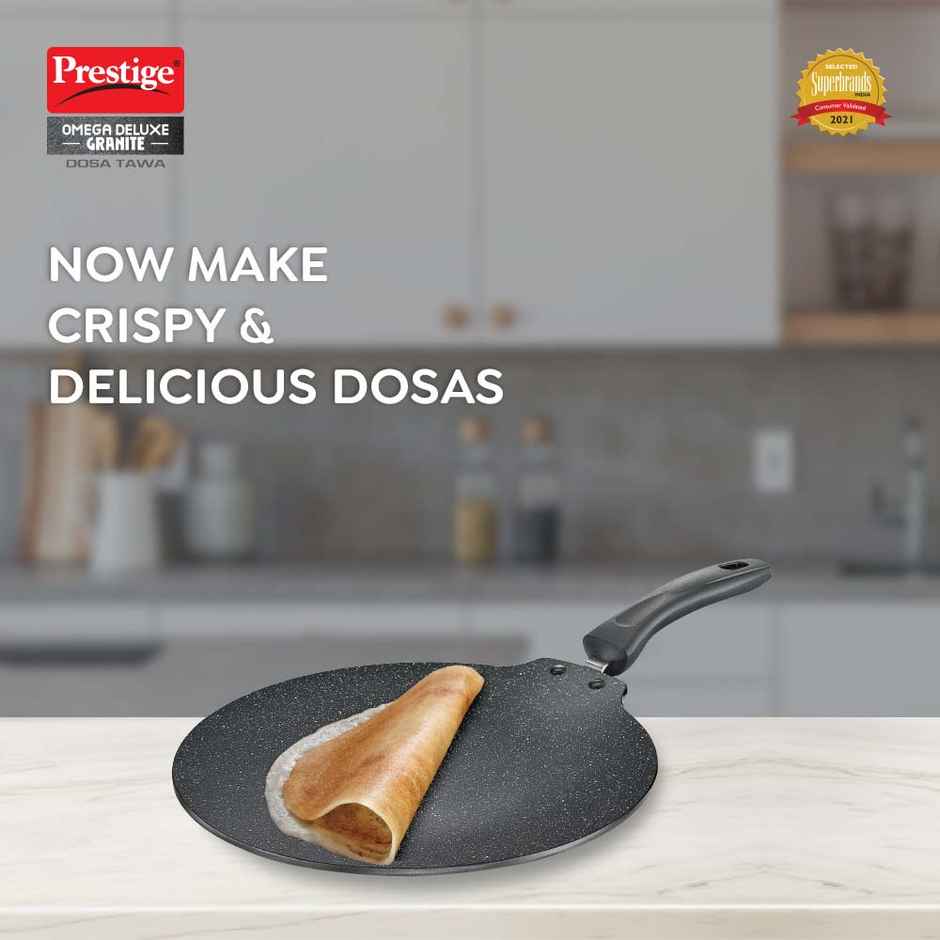 Prestige Omega Deluxe Granite Aluminium Non-Stick Cookware Dosa Tawa 30cm,Metal Spoon Friendly,Black