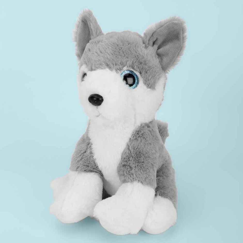 Mirada Grey Husky Dog Soft Toy With Glitter Eyes - 25Cm