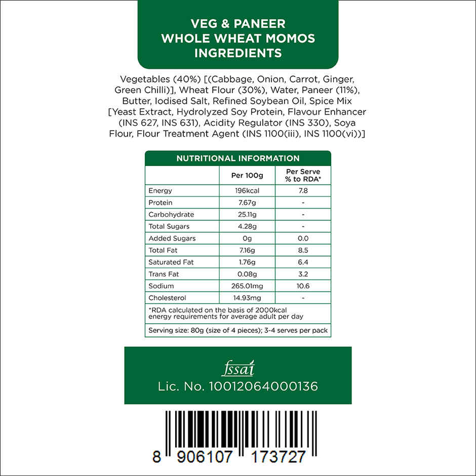 Prasuma Whole Wheat Momos - Veg & Paneer | Zero Maida, Wholesome Goodness | Fresh Paneer & Veggies