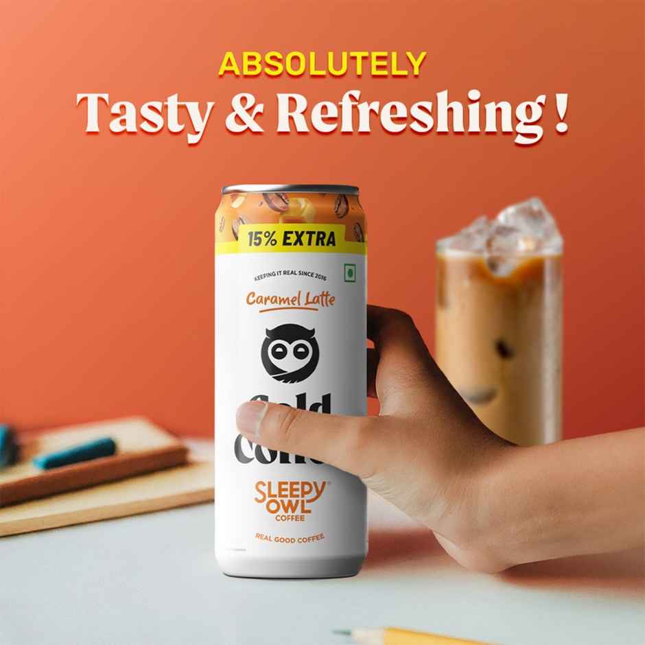 Sleepy Owl Caramel Latte Cold Coffee Can