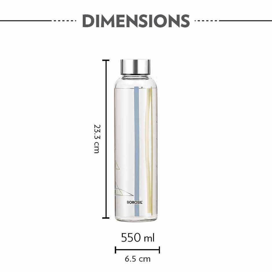 Borosil Sintra Narrow Mouth Bottle with Metal Lid Borosilicate Glass Dishwasher Safe