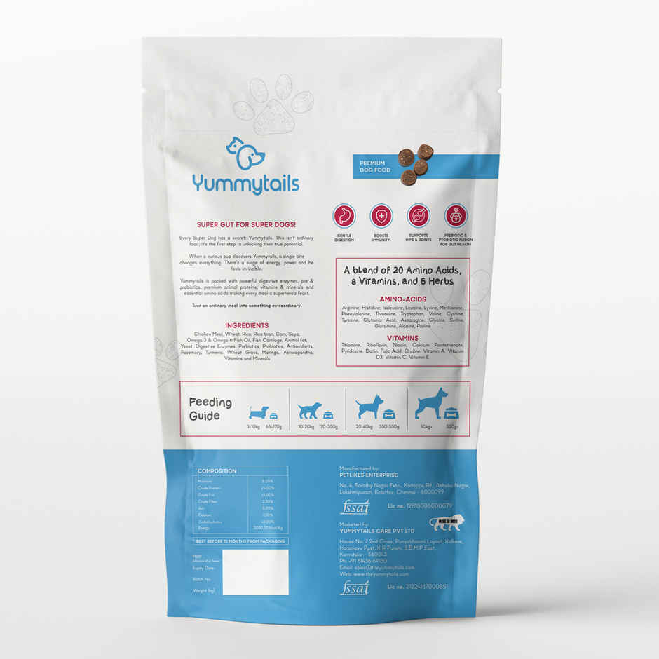 Yummytails Adult Dog Food Dry Kibble | 75% Chicken and Fish Protein Combo