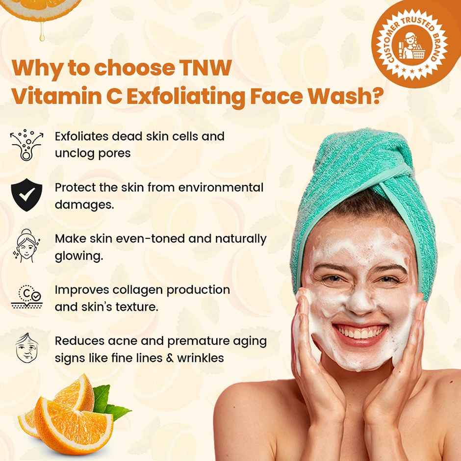 TNW The Natural Wash Vitamin C Face Wash Exfoliating With Walnut Beads| Suits All Skin Types