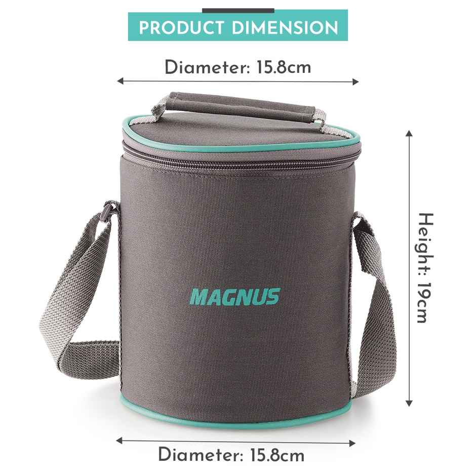 Magnus Glock Solid Glass Lunch Box- Vertical Pouch- 3 Round Containers-400Ml Each - Grey