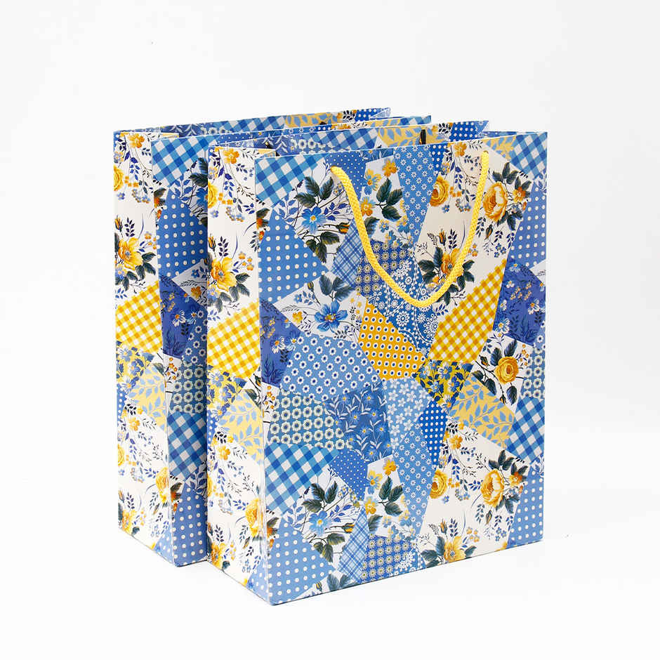 Archies Blue Patchwork Floral Print Paper Bag | Large
