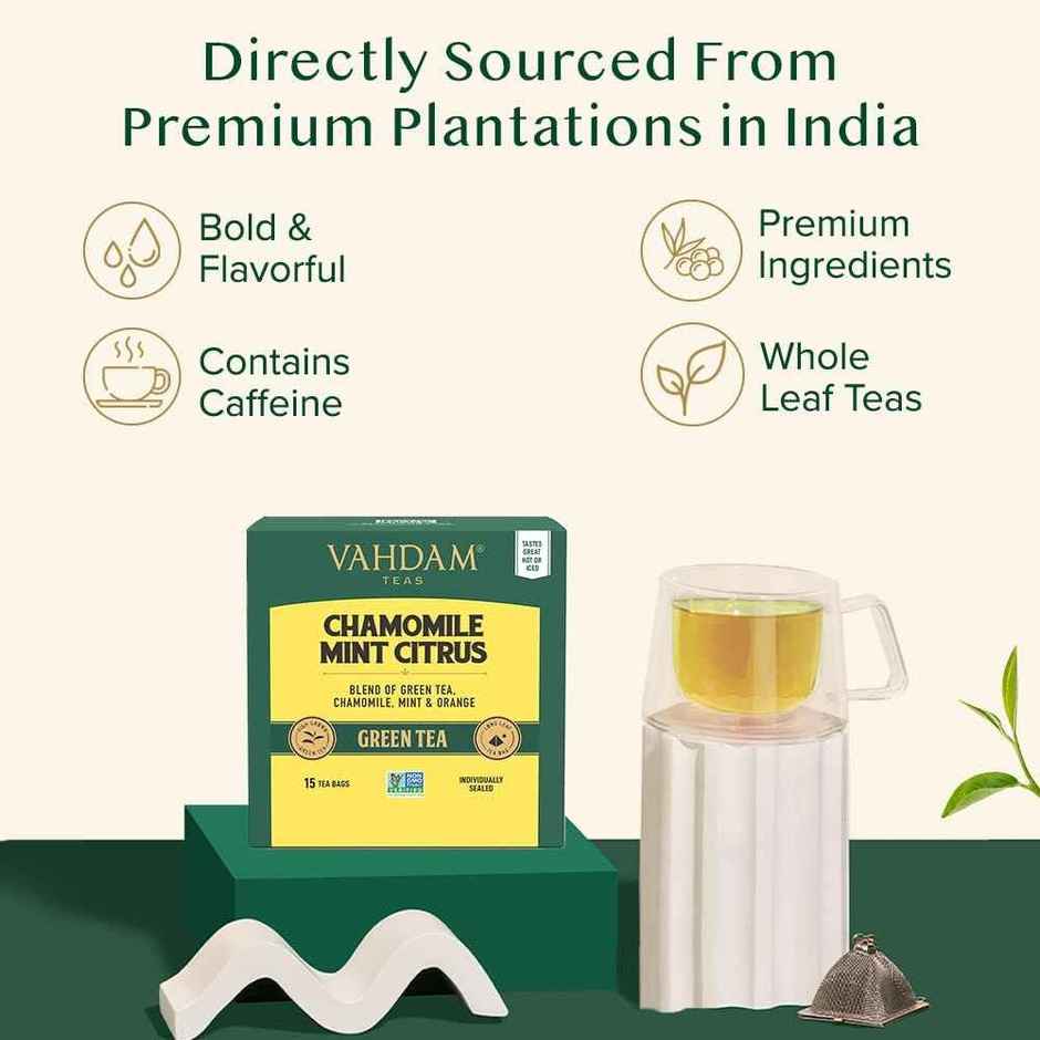 Vahdam Chamomile, Mint, And Citrus Organic Green Tea