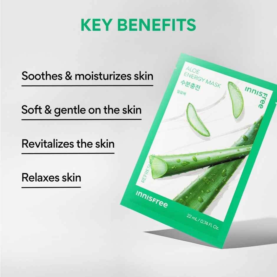 Innisfree Squeeze Energy Sheet Mask | Essence Type | Aloe (22ml) & Innisfree Squeeze Energy Sheet Mask - Water Type - Rose (22ml) Combo